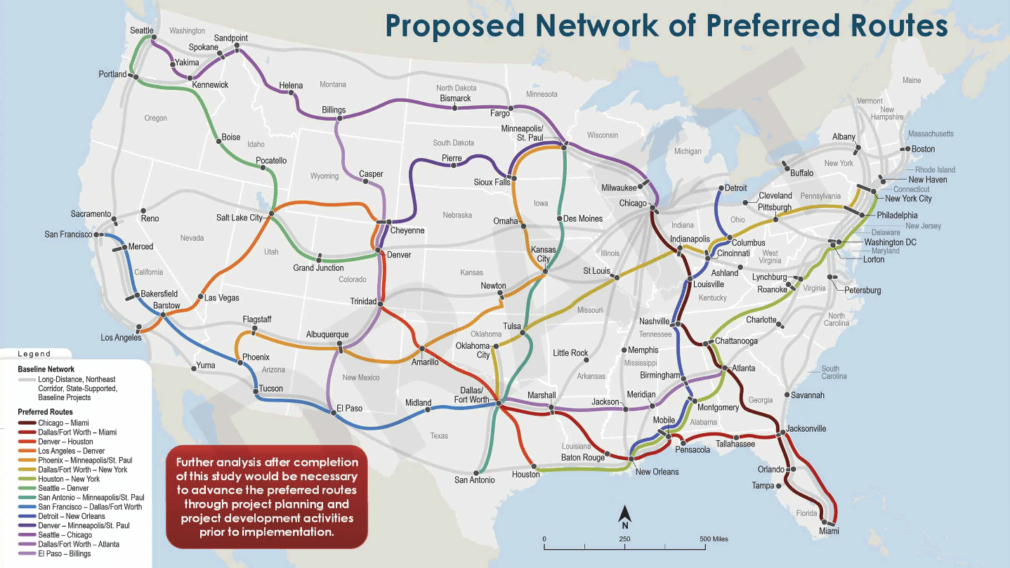 FRA Amtrak Proposed Network of Preferred Routes