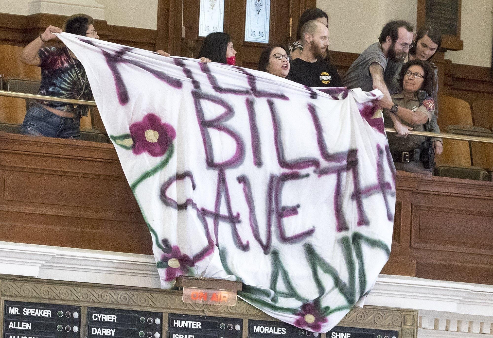 society banner drop - statesman