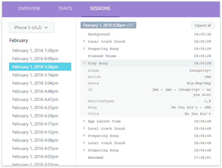 Xamarin Insights User Event Stream