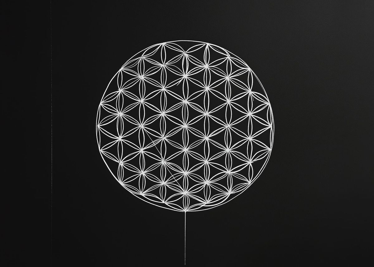 A simple black-and-white line drawing of the Flower of Life, a symbol from sacred geometry