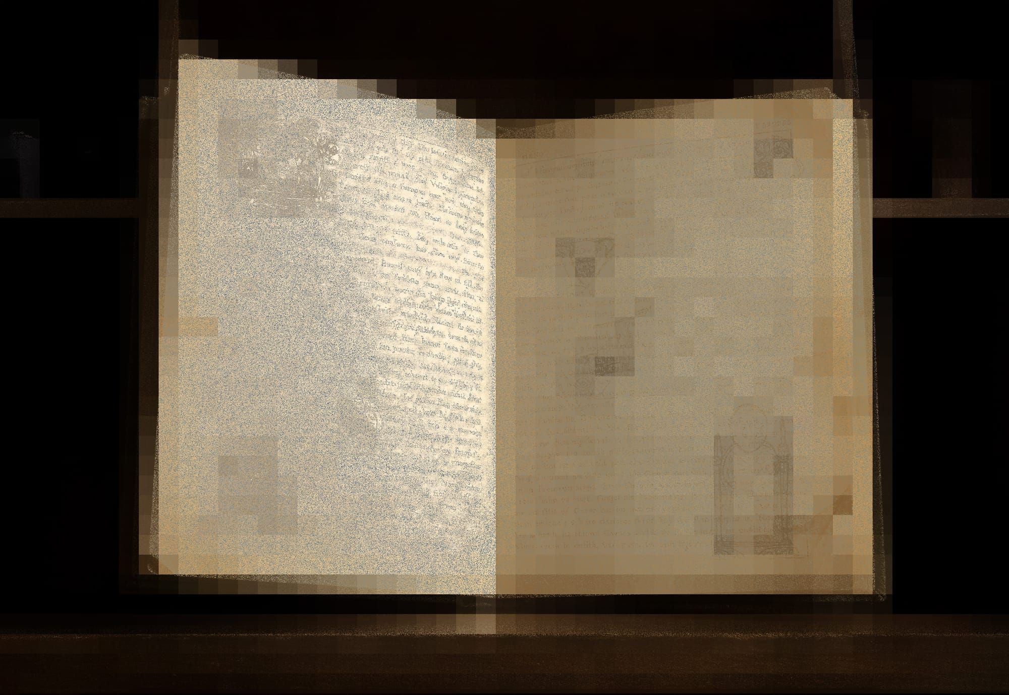 Obscured opened old book 