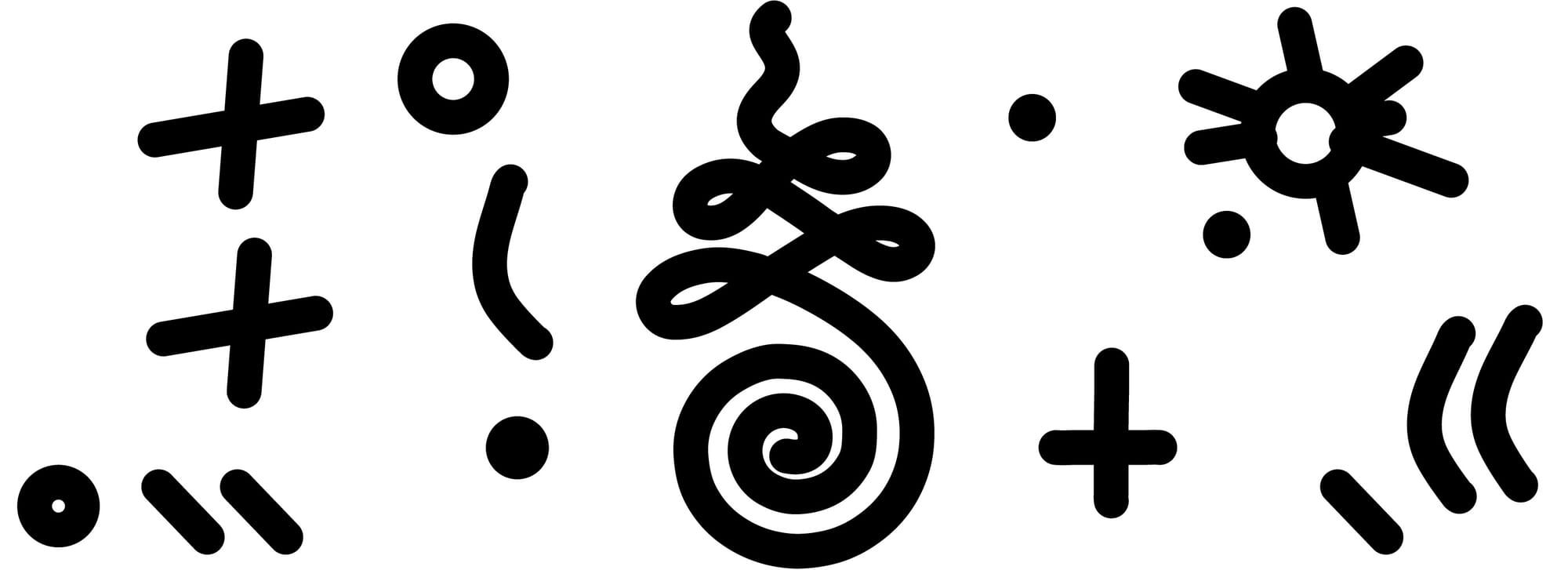 The path line glyph is surrounded by supporting symbols in black line art.
