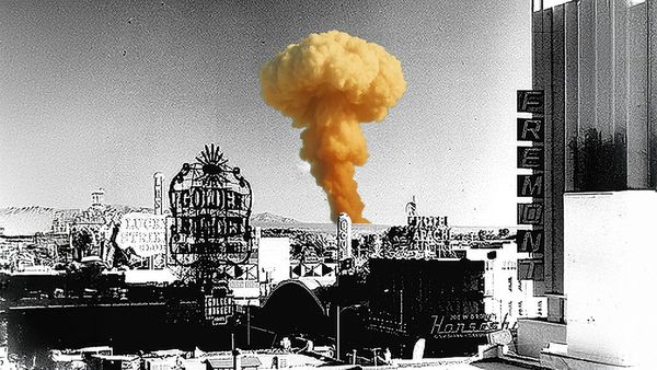 Atomic test seen from Las Vegas, a manipulated historic image