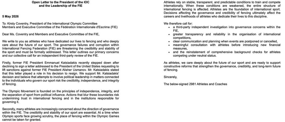 Fencing Athletes & Coaches Place IOC En Garde In Bout Over The Russian Question post image