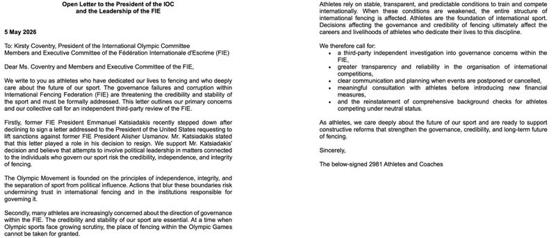 Fencing Athletes & Coaches Place IOC En Garde In Bout Over The Russian Question post image