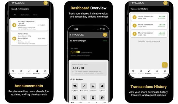 RAILBUS Launches New Shareholders Platform and Mobile App to Empower Digital Ownership
