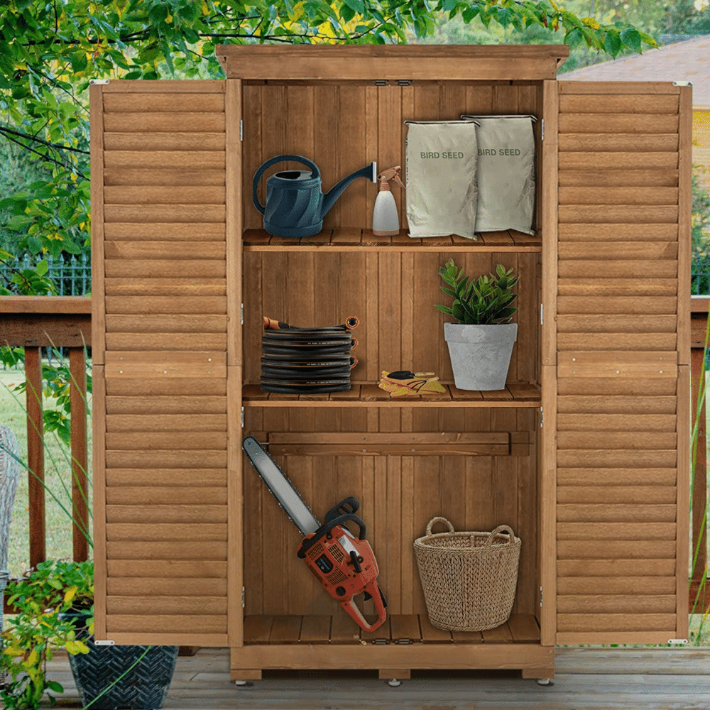 outdoor wood storage cabinet