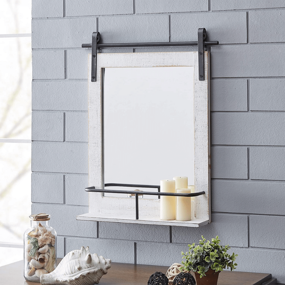 bathroom mirror with shelves