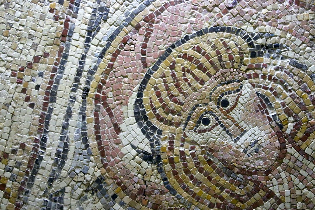 An ancient mosaic on display in a museum in Amman, Jordan