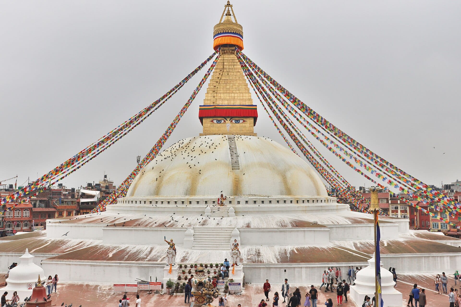 The great dome of Boudhanath Stupa, the center of Tibetan Buddhist life in Kathmandu