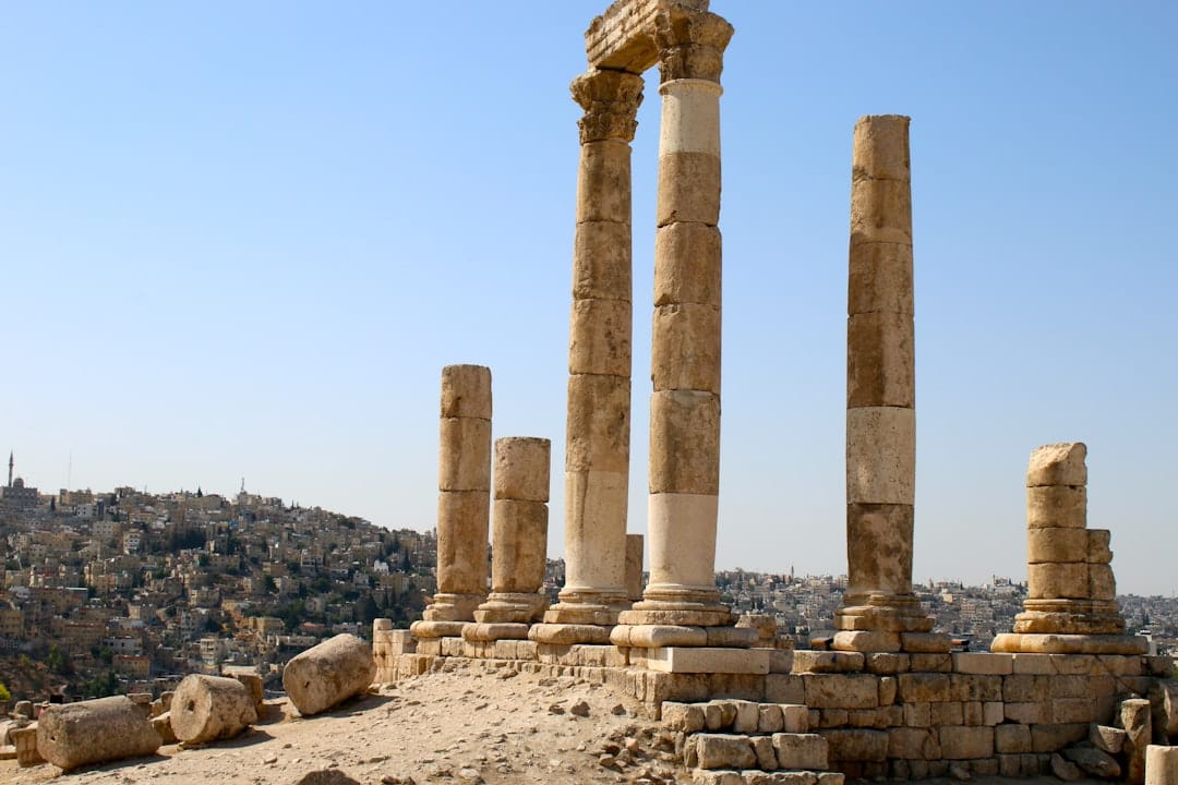 The columns of the Temple of Hercules at the Amman Citadel overlooking the city