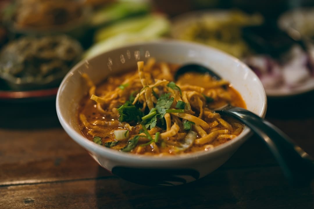 A bowl of khao soi, Chiang Mai's signature curry noodle dish