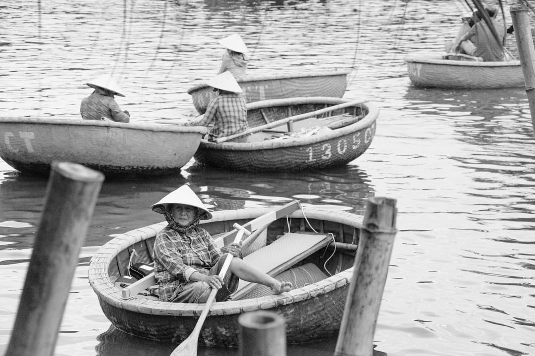 Round bamboo basket boats in the Bay Mau coconut forest, Cam Thanh