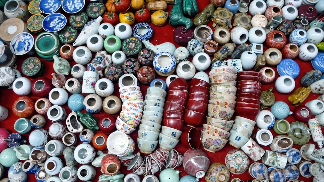Handmade ceramic beads and pottery on display