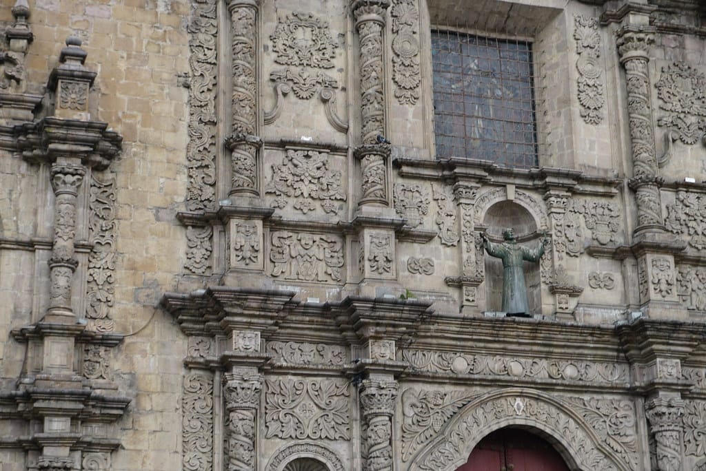 The carved stone facade of the Basilica of San Francisco in La Paz