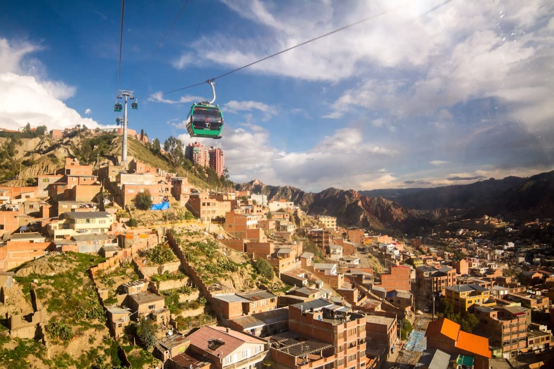 A Mi Teleferico cable car gliding over the hillside city of La Paz
