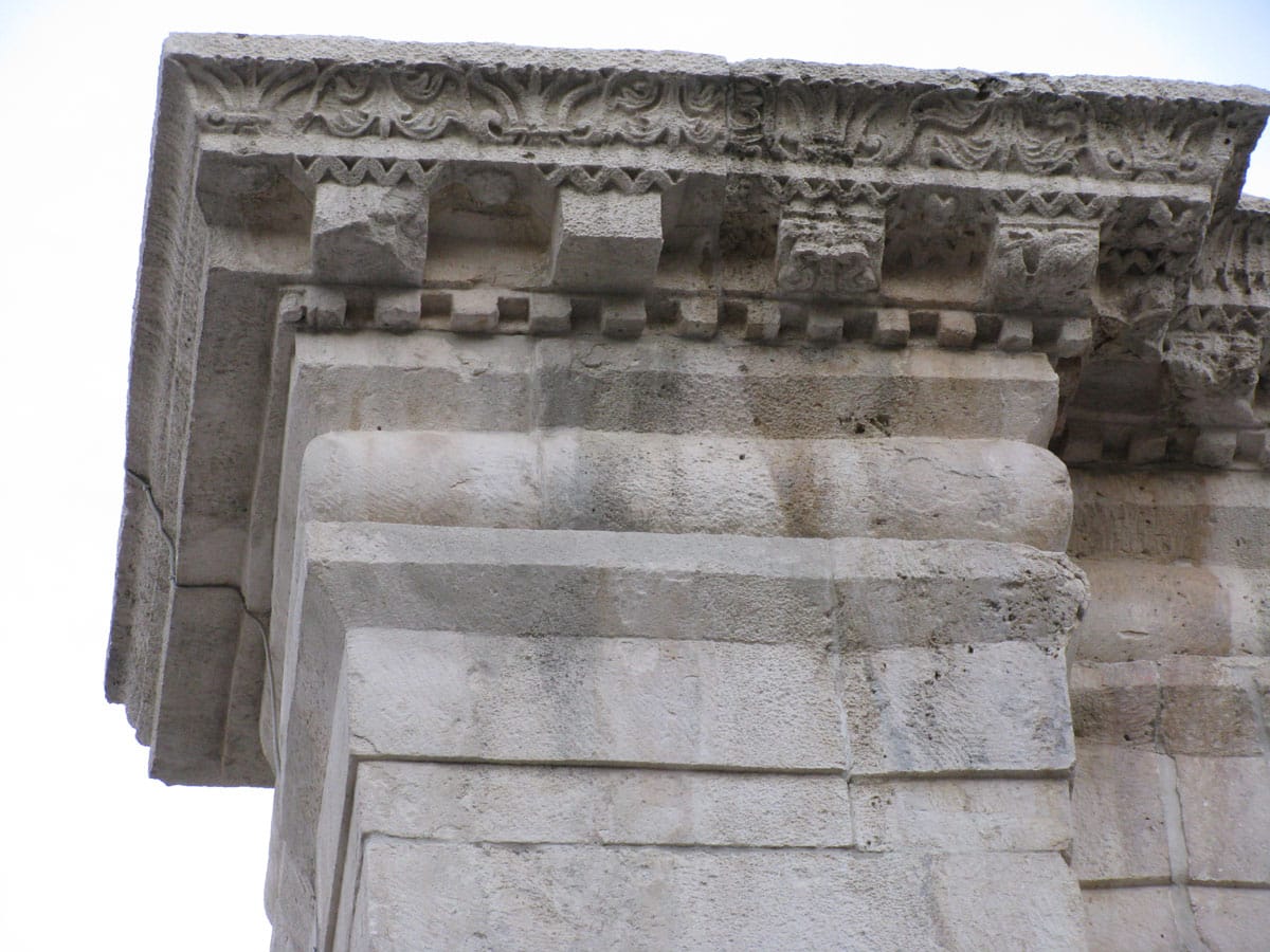 Roman capital and columns at the Peristyle of Diocletian's Palace in Split