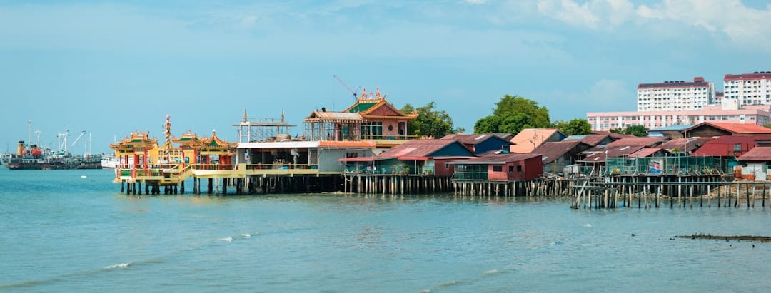 Wooden stilt houses of the clan jetties over the water at Weld Quay, Penang