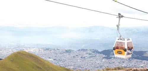 The TelefériQo cable car climbing Pichincha above Quito