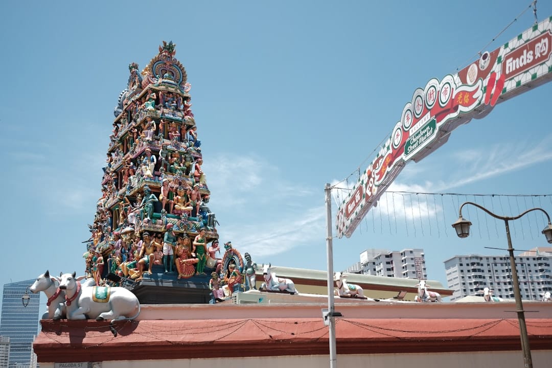 The gopuram tower of a Hindu temple in Little India, Singapore