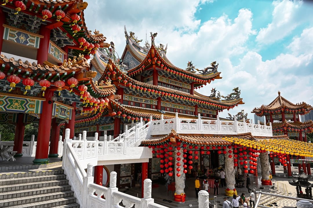 The tiered red-and-gold Thean Hou Temple