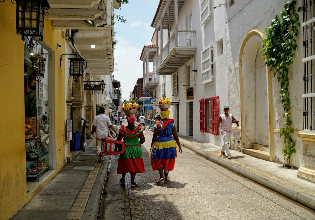 Colorful colonial street in Cartagena's walled old city