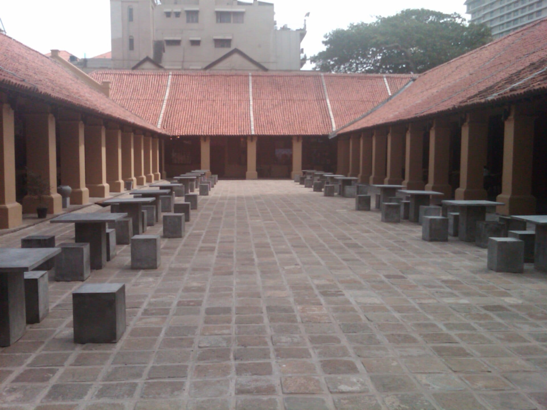 The colonnaded courtyard of the Old Dutch Hospital precinct in Colombo Fort