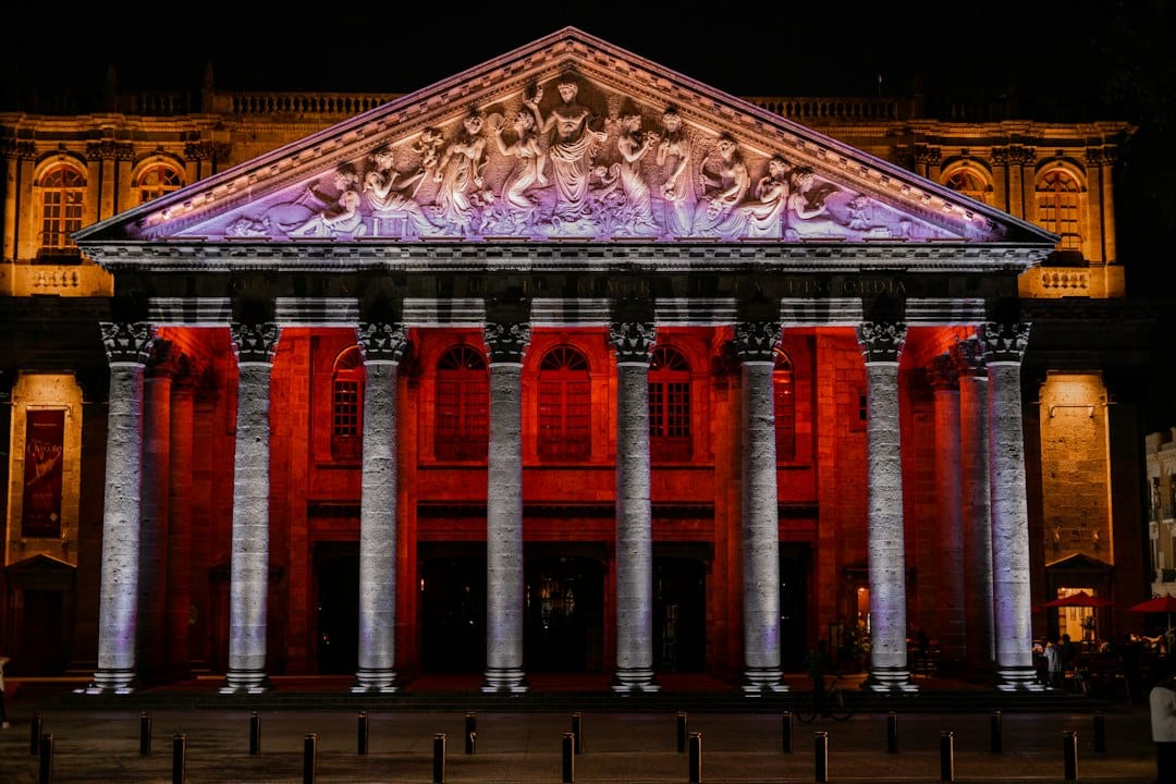 The neoclassical columned facade of the Teatro Degollado in Guadalajara