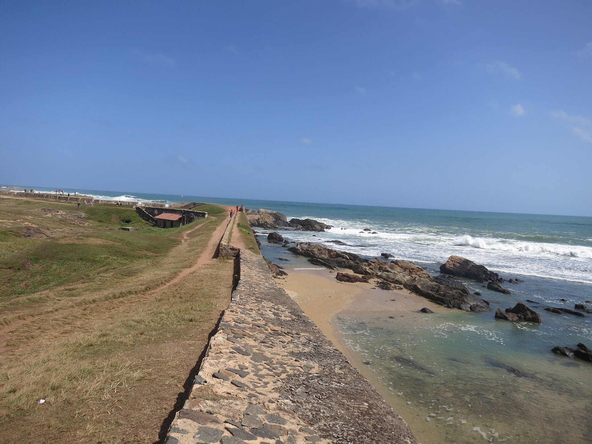 The walls of Galle Fort meeting the Indian Ocean
