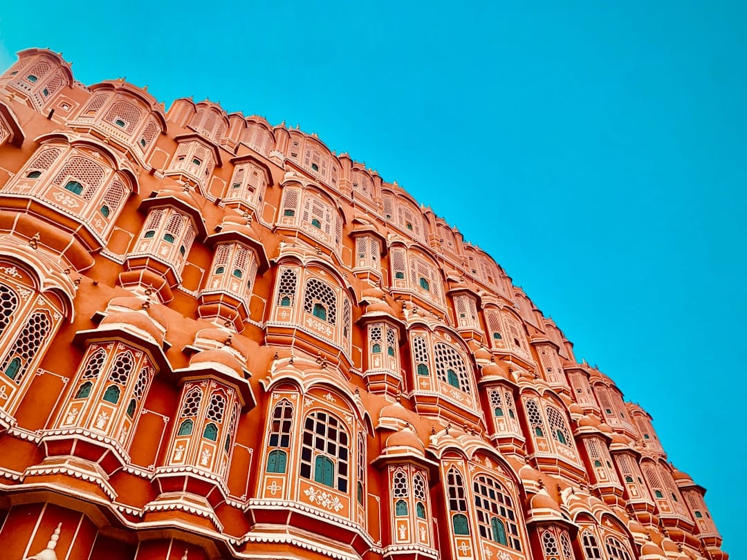The honeycomb pink sandstone facade of Hawa Mahal, the Palace of Winds