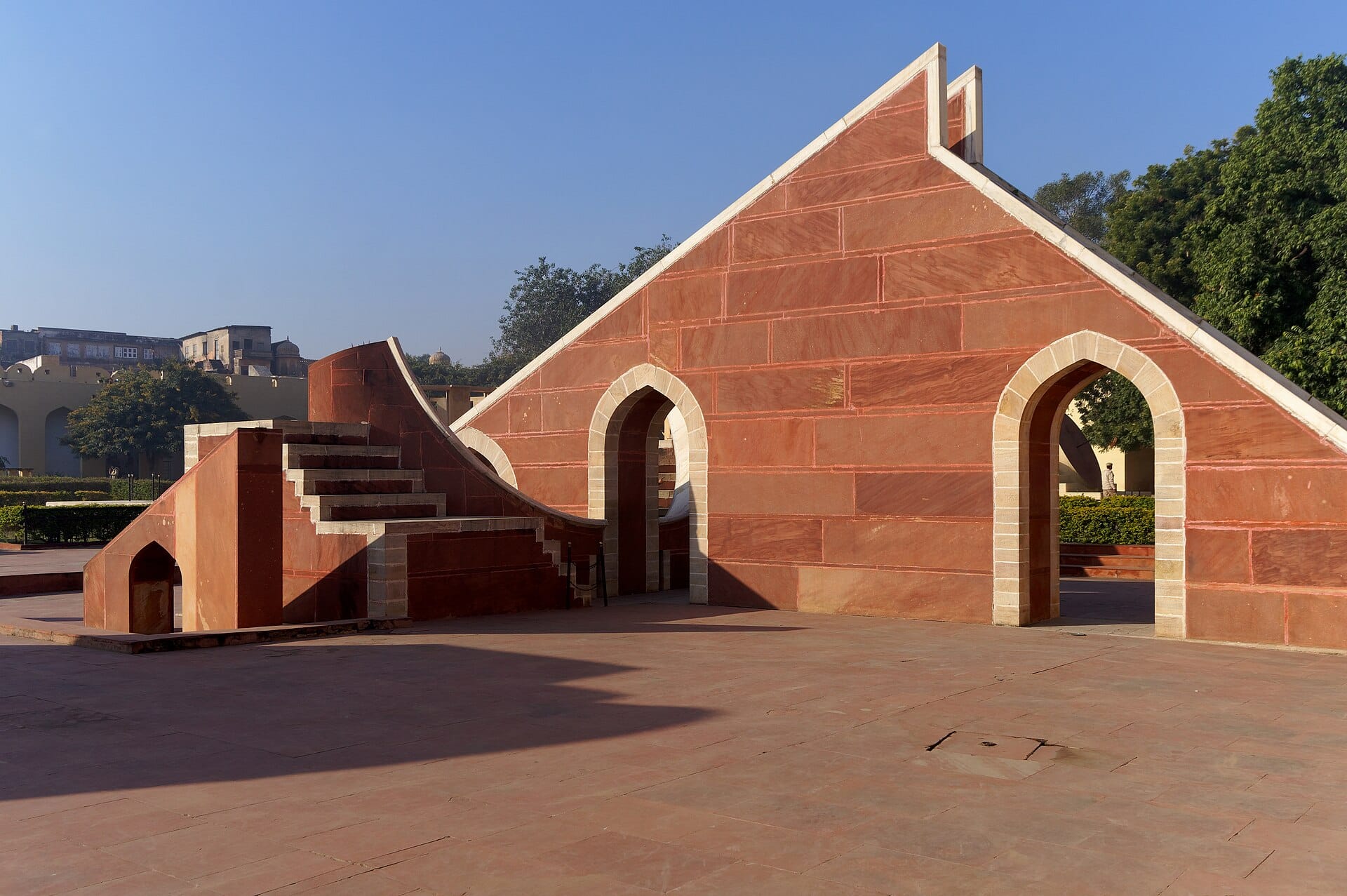 Large stone astronomical instruments at Jantar Mantar observatory, Jaipur