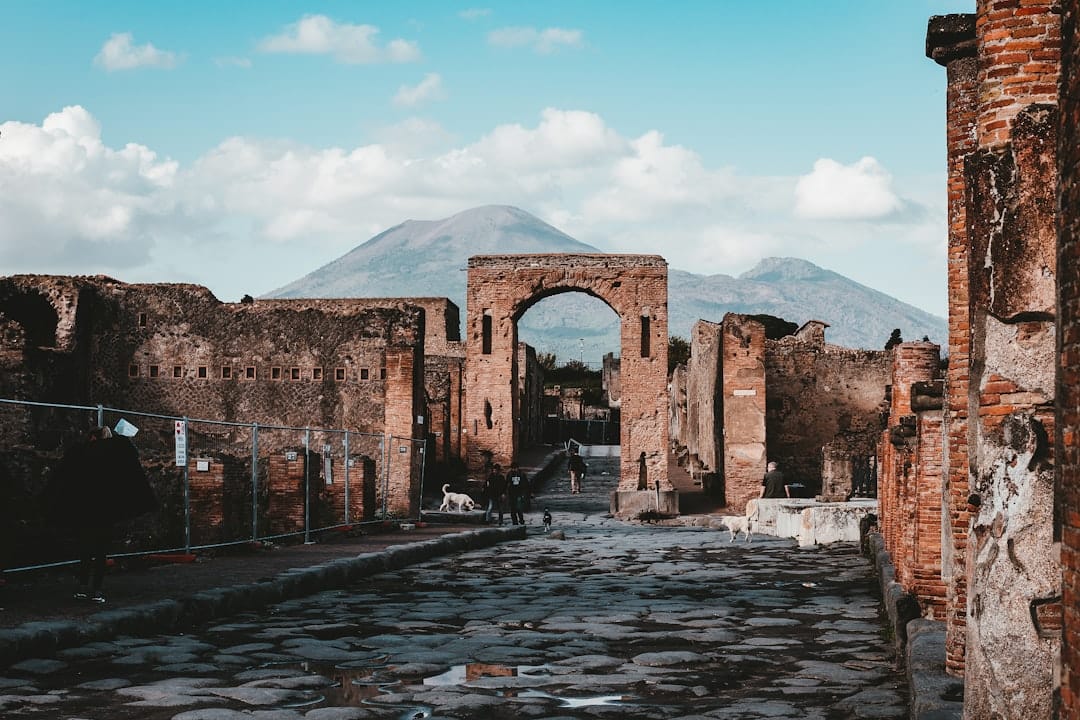 The ruins of Pompeii with Mount Vesuvius in the background