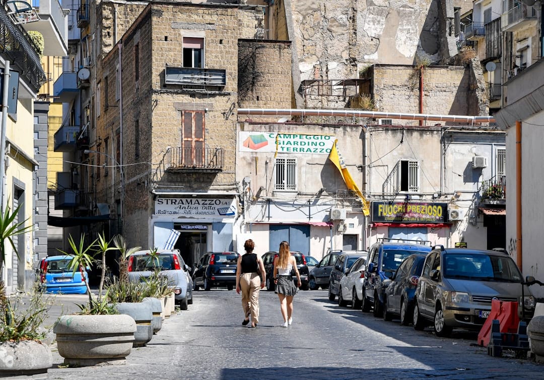 A narrow street in Naples' historic centre along the Spaccanapoli axis