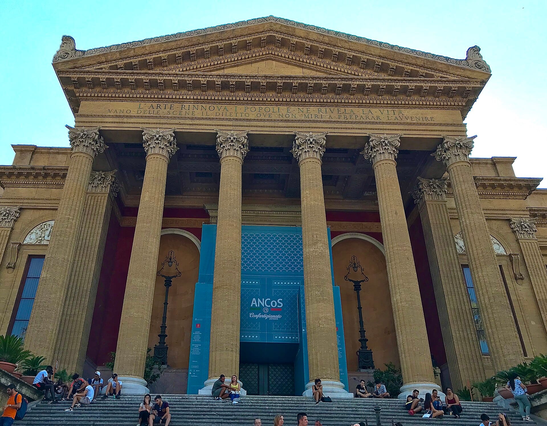 The neoclassical facade and steps of Teatro Massimo in Palermo