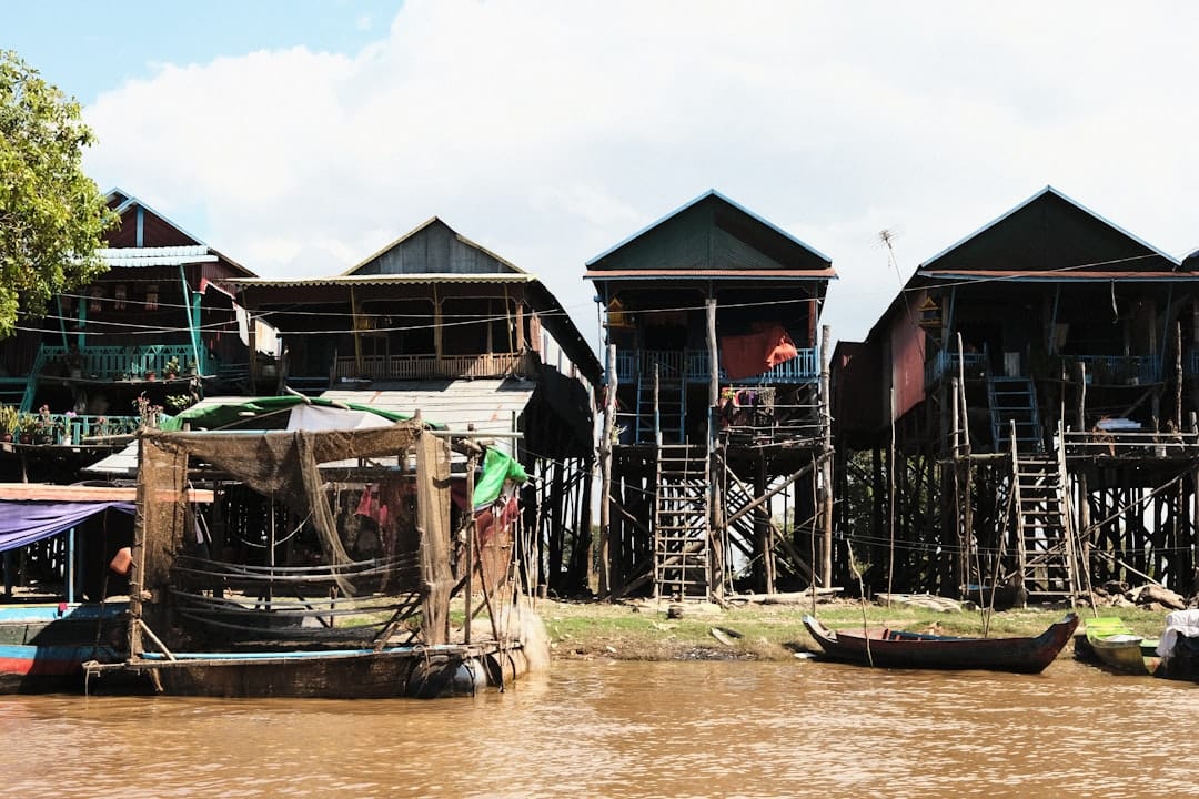 Stilted wooden houses of a Tonle Sap floating village