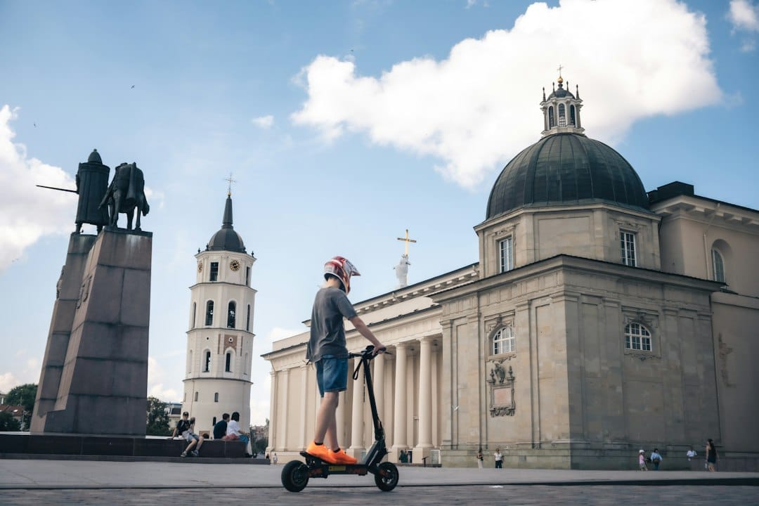Vilnius Cathedral and its freestanding white bell tower on Cathedral Square