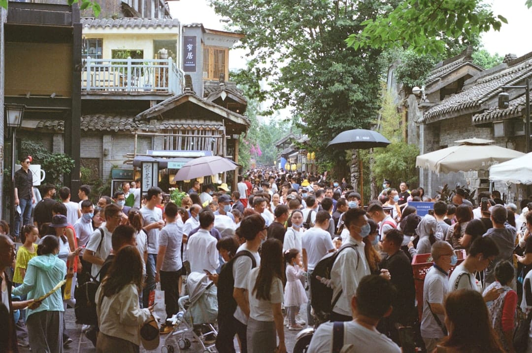 A busy Chengdu street lined with shops