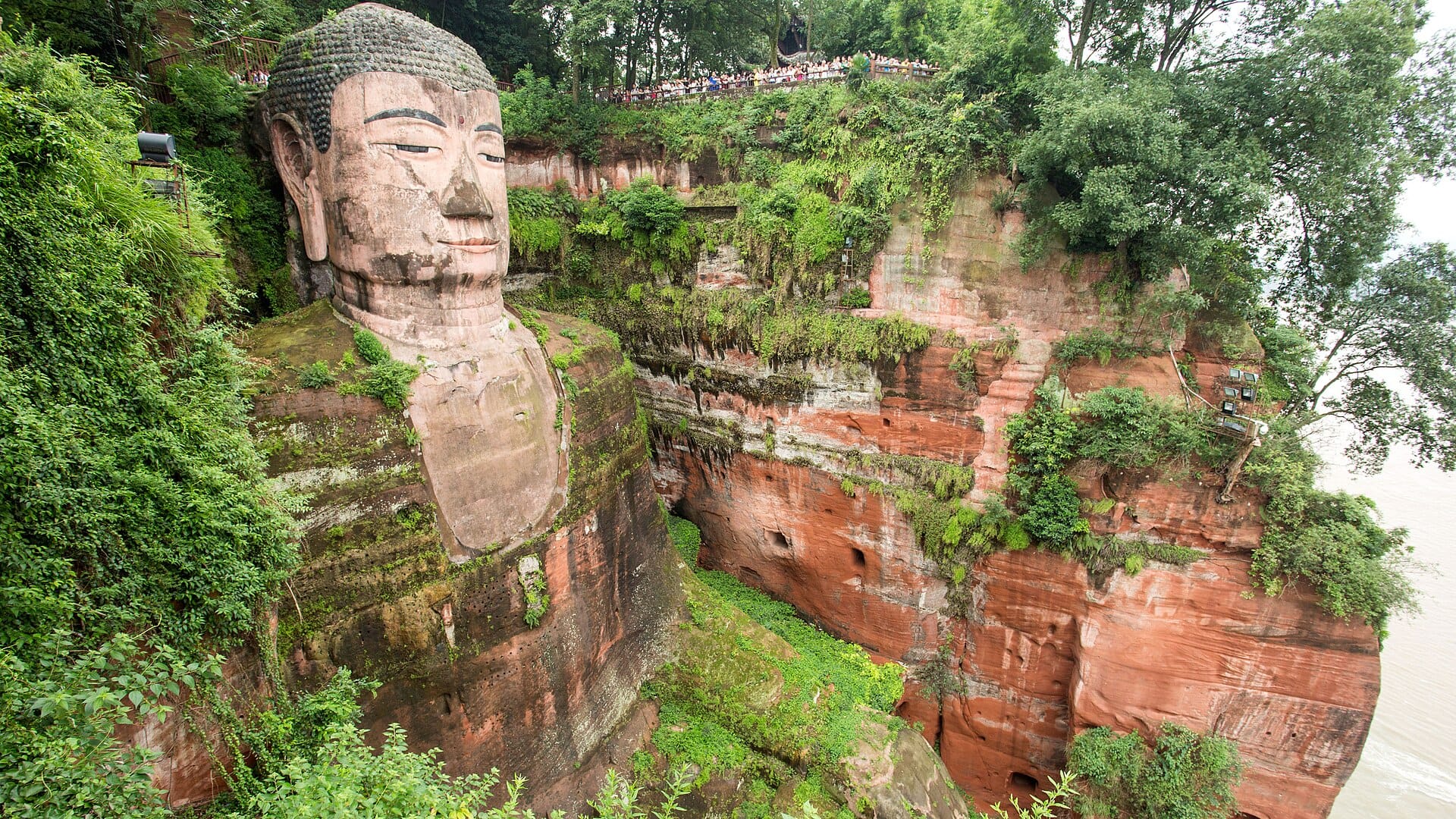 The Leshan Giant Buddha carved into a cliff