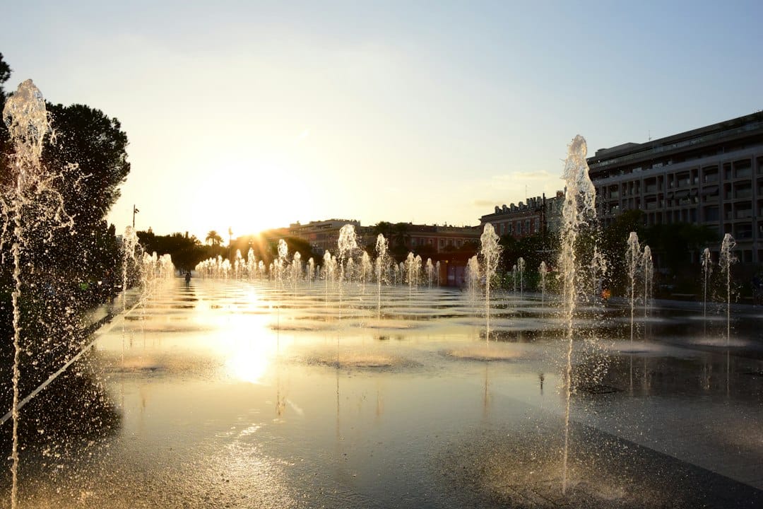 Place Masséna and the Promenade du Paillon water mirror in Nice