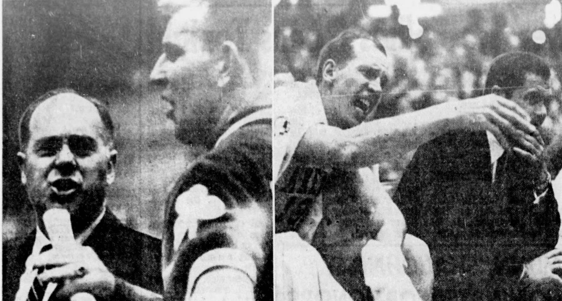 Une salle deux ambiances. Les Lakers s'agacent à l'image de Vern Mikkelsen, quand les Celtics de Red Auerbach se montre confiant et déterminés. source : Star Tribune