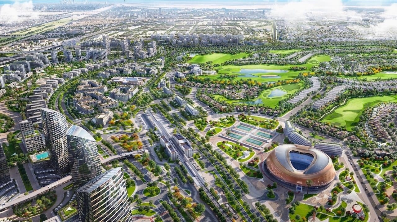 Jumeirah Golf Estates Phase 2 masterplan aerial render - Wasl Properties