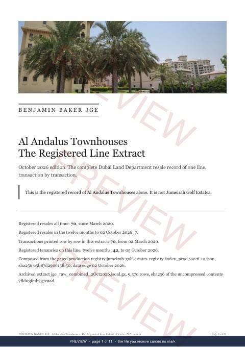 Page 1 of 11: the cover of the Al Andalus Townhouses Line Extract, the full record, marked preview