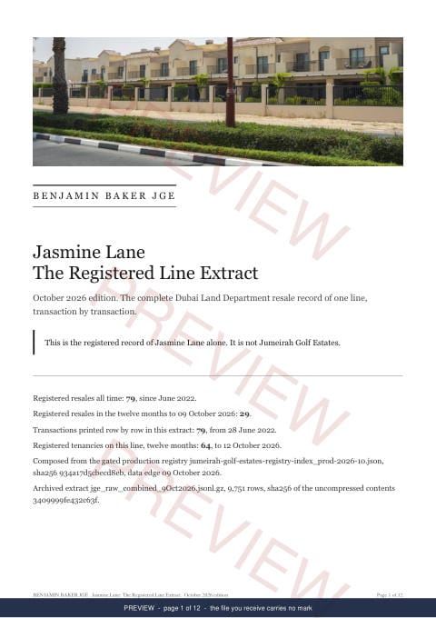Page 1 of 12: the cover of the Jasmine Lane Line Extract, the full record, marked preview