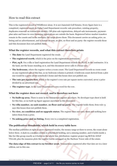 Page 2 of 11: how to read it of the Wildflower Line Extract, the full record, marked preview