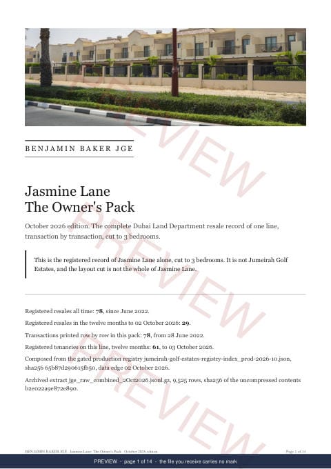 Page 1 of 14: the cover of the Jasmine Lane Owner's Pack, marked preview