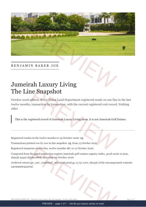 Page 1 of 7: the cover of the Jumeirah Luxury Living Line Snapshot, marked preview