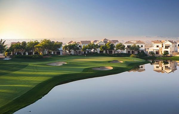 Jumeirah Golf Estates Phase 1, mature villa community with golf course views and lake