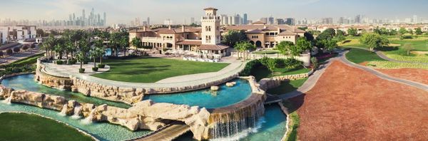 Aerial view of the Jumeirah Golf Estates clubhouse, the facility funded by the AED 12,500 mandatory annual fee