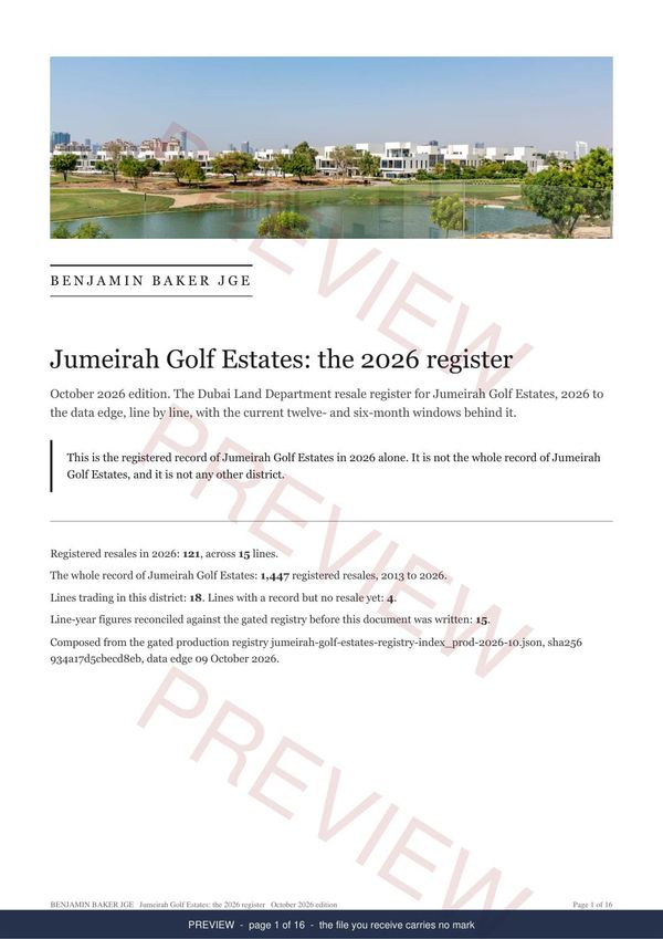 Jumeirah Golf Estates, page 1 of the report, shown as a preview