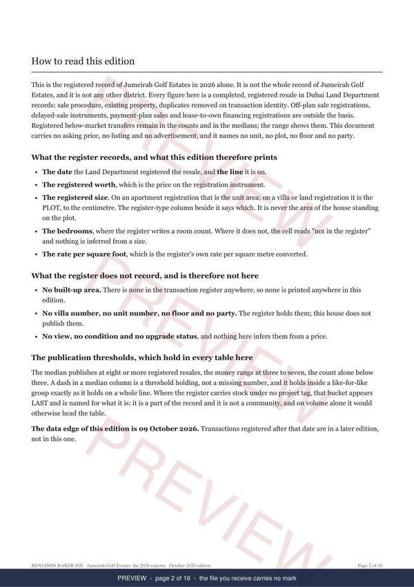 Jumeirah Golf Estates, page 2 of the report, shown as a preview